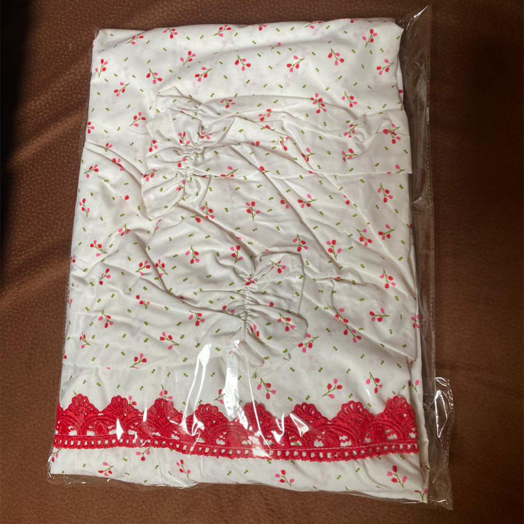 Basic cotton printed prayer dress with lace - Image 2